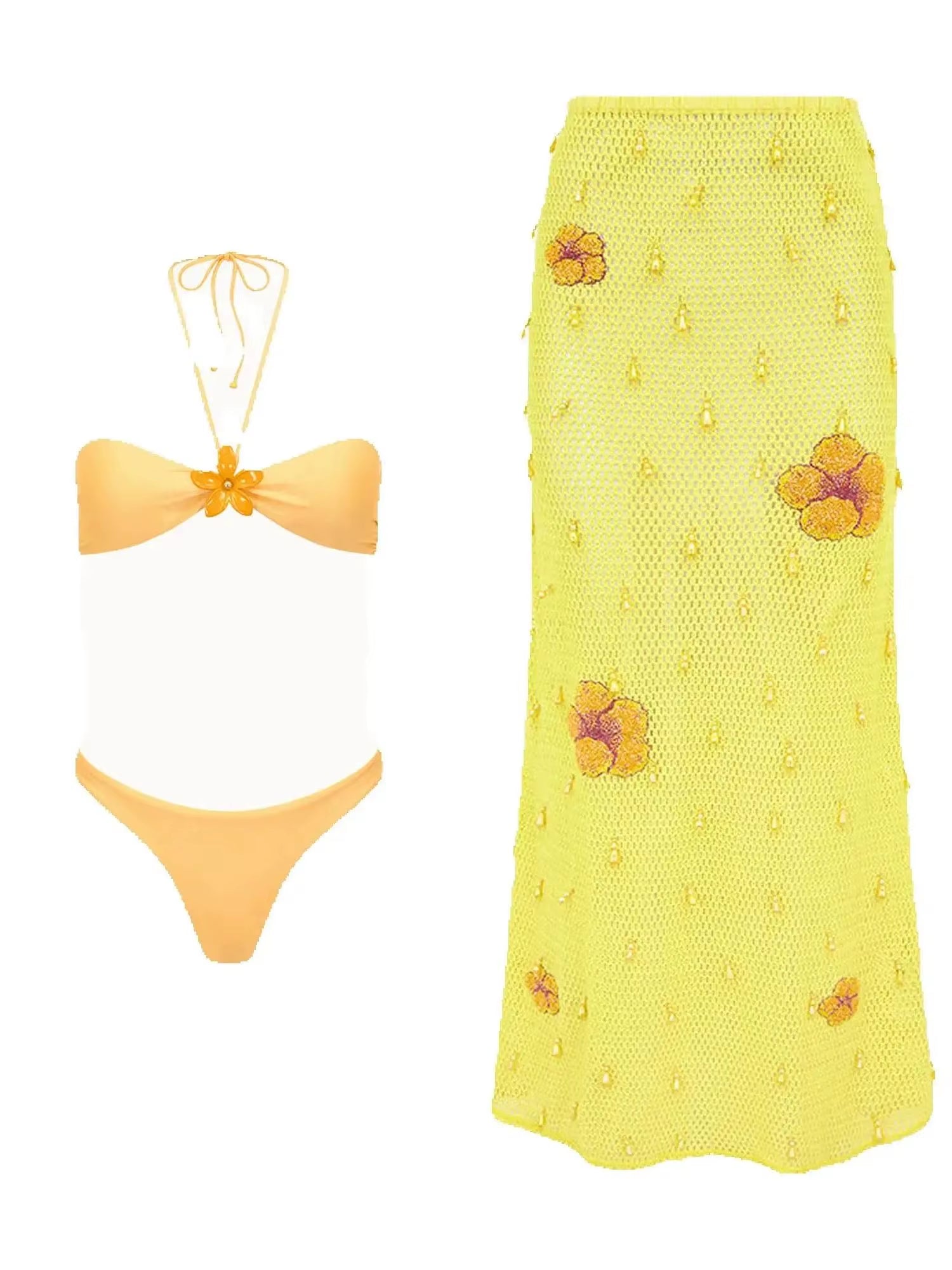 Sexy Swimsuit Bikini with Skirt Women Swimwear High Leg Swimwear Bathing Suit Beachwear Bandeau Biquini